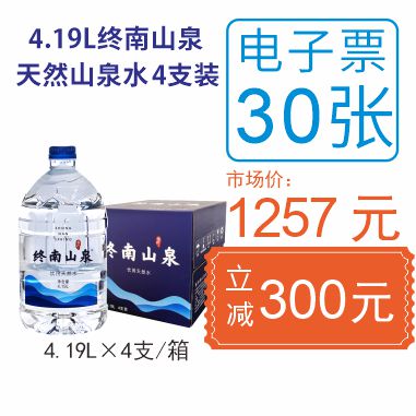 终南山泉(4.19Lx4支/箱)电子水票30张