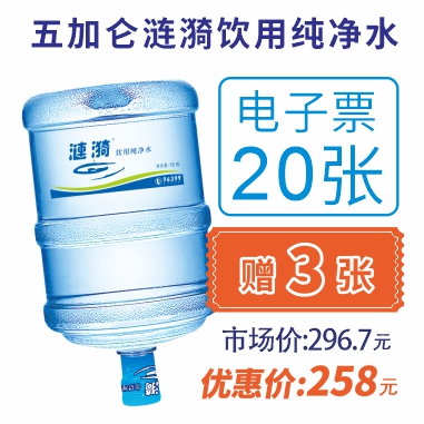 20张5加仑涟漪饮用纯净水电子水票(赠3张纯净电子水票)